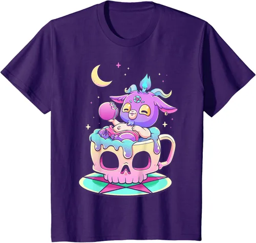 Miniatura 68 de Kawaii Pastel Goth Cute espeluznante Pentáculo Baphomet - Camiseta de cabra, Negro