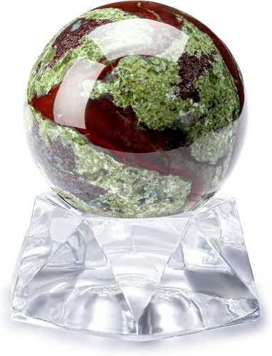 Jovivi Figura de escultura de esfera de adivinación natural de 1.575 in de jaspe de sangre de dragón natural con soporte acrílico