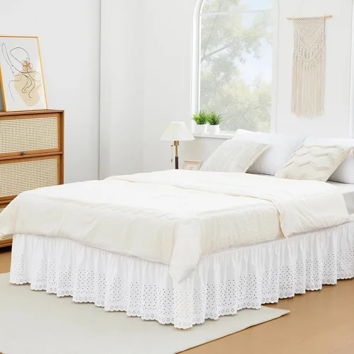Miniatura 39 de Vocander Falda de Cama Rosa Tamaño Individual con Caída de 14 Pulgadas, Falda de Cama Elástica con Volantes Antipolvo, Fácil de Colocar, Faldas