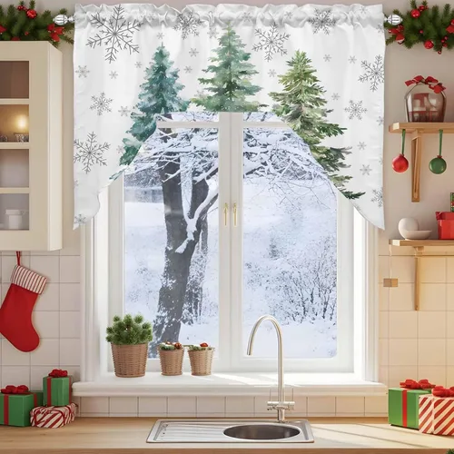 Miniatura 3 de Cortinas de cocina con cenefa de árbol de Navidad, cenefa con bolsillo para barra, paneles de cortina para dormitorio, sala de estar, baño