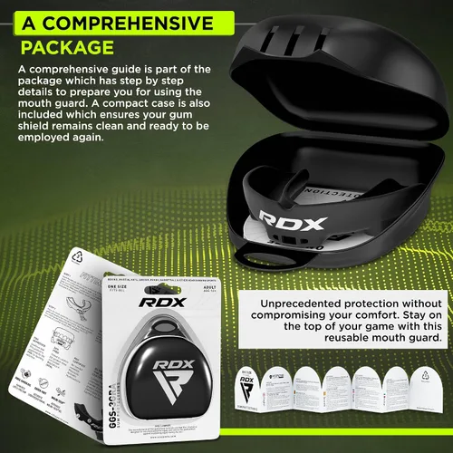 Miniatura 7 de RDX Protector Bucal para Boxeo MMA Kickboxing Muay Thai Judo Karate - Protector de Mandíbula con Funda de Almacenamiento para Adultos, Artes Negro