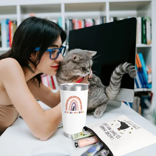 Miniatura 6 de UAREHIBY Regalos para Mamá de Gatos para Mujeres, Vaso Térmico para Vino de 20 OZ Regalo para Amantes de los Gatos, Regalo de Loca de los Gatos
