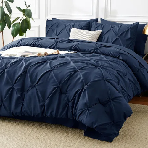 Miniatura 40 de CozyLux - Juego de ropa de cama con pliegues plisados de 7 piezas en una bolsa; edredón tamaño King para todas las estaciones, sábanas, fundas