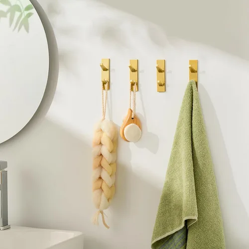 Miniatura 5 de susswiff Ganchos de Pared Dorados para Abrigo y Toalla: Colgador Adhesivo para Puerta de 5.9 kg, Paquete de 4