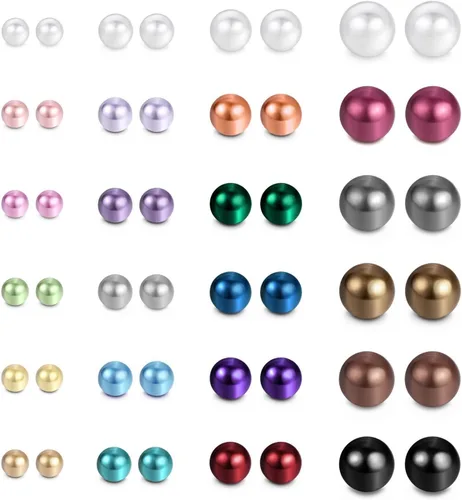 JewelrieShop Assorted Mixed Color Wholesale Lot Imitation Pearl Earrings Studs Gift Set, Hypoallergenic Stainless Steel, Stud Earrings for Women and