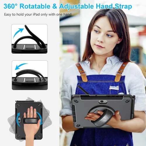 Miniatura 4 de Funda para Galaxy Tab Active 5 Pro 2025/4 Pro 2022/2019 de 10.1 Pulgadas: TPU con Soporte - Protector de Pantalla - Correa de Mano - Correa de Negro