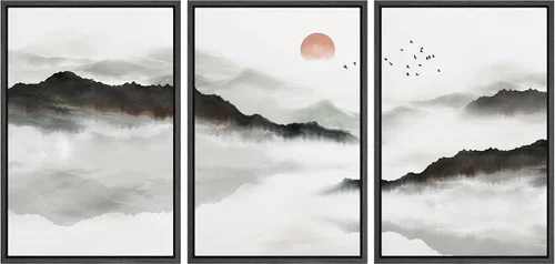 Miniatura 116 de NWT Lienzo enmarcado para pared, juego de arte en acuarela pastel, bosque de montaña oscura, naturaleza silvestre, ilustraciones de arte moderno