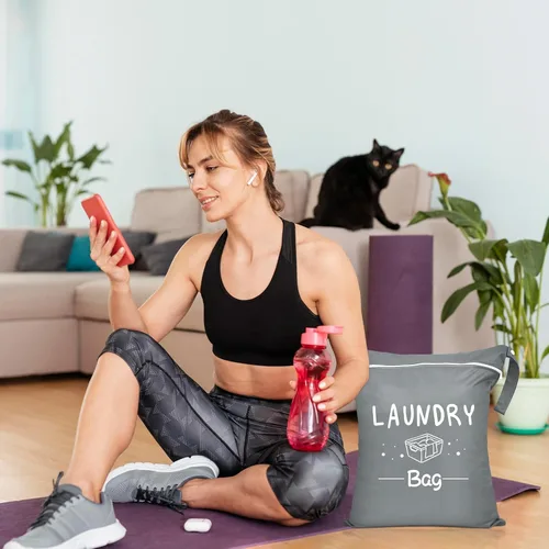 Miniatura 3 de Bolsa grande de lavandería de viaje de 2 piezas, impermeable, húmedo, seco, lavable para ropa sucia, traje de baño, entrenamiento, gimnasio, Rosa