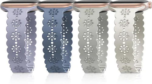 Miniatura 14 de Floral Silicone Band Compatible with Apple Watch Bands 38mm 40mm 42mm 44mm 41mm 45mm 49mm Women Men, Design Wristbands Soft Breathable Watch Bands
