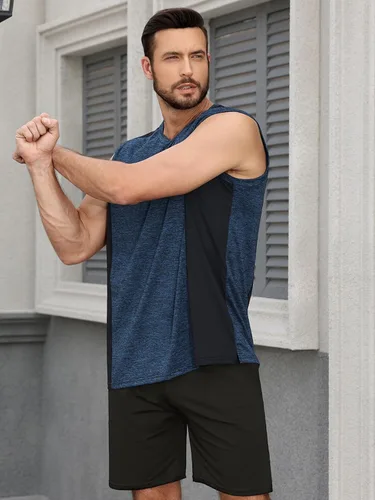 Miniatura 4 de AMVELOP Paquete de 4 camisetas sin mangas de entrenamiento para hombre, de secado rápido, para gimnasio