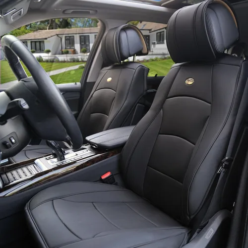 Miniatura 9 de TLH - Juego completo de cojines de asiento de cuero sintético ultra cómodos, ajuste universal para coches, camiones, SUV Azul Negro