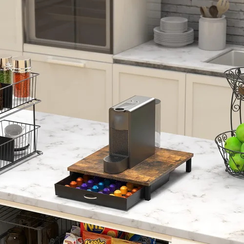 Miniatura 2 de Cajón de cápsulas de café de madera Deco Brothers compatible con 42 cápsulas de la línea original Nespresso, marrón rústico Marrón rústico con tapa