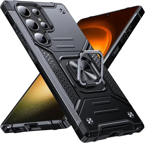 Miniatura 47 de Anqrp Funda para Galaxy S22 Ultra, Funda Protectora de Teléfono de Grado Militar con Soporte Plegable de Anillo de Metal Giratorio