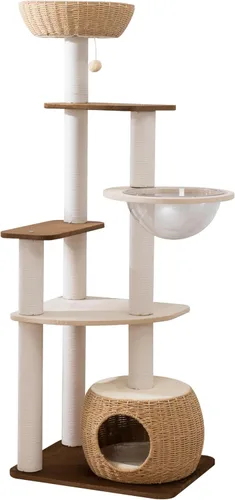 Miniatura 18 de Wood Cat Tree for Large Cats, 50'' Modern Indoor Cat Tower with Basket Beds, Cat Condo & Clear Hammock, Multi-Level Wooden Cat Furniture for Home