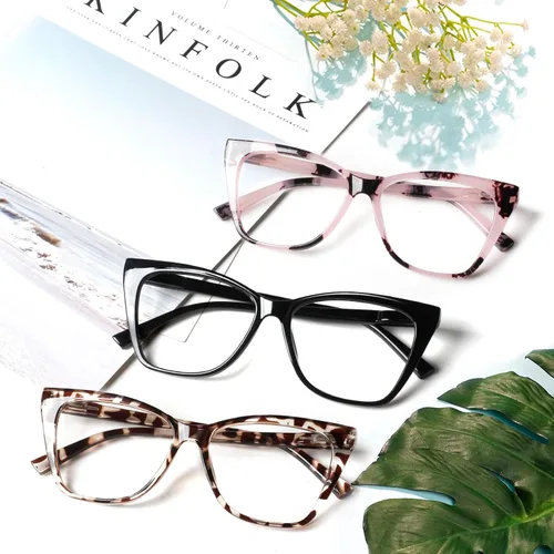 Miniatura 5 de Lentes de lectura de gran tamaño para mujer, elegantes lentes de ojo de gato, bloqueo de luz azul, para lectura de computadora con bisagra