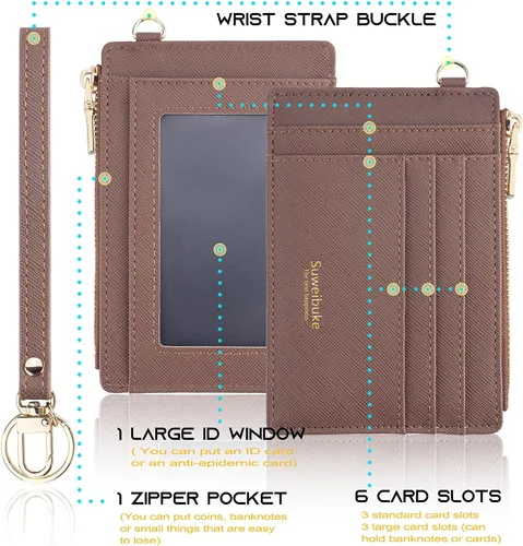 Miniatura 5 de Wikavanli Funda delgada para tarjetas de crédito con bloqueo Rfid para mujer, cartera con cremallera, cartera pequeña y compacta de cuero