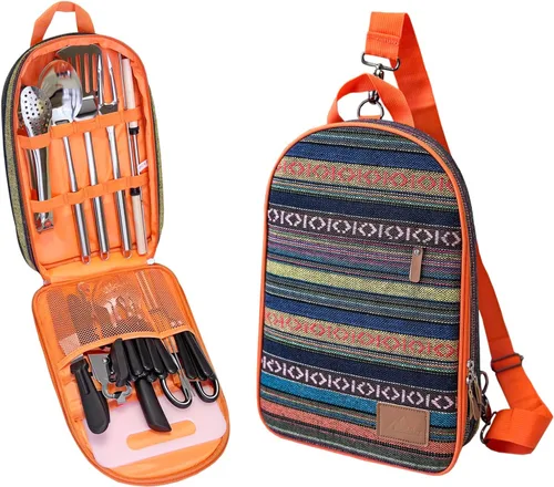 Miniatura 7 de Juego de utensilios de cocina portátil para acampar de 27 piezas, kit de utensilios de cocina de acero inoxidable para cocinar y asar al aire libre