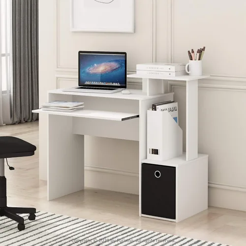Miniatura 2 de Furinno Econ - Escritorio multiusos para computadora de oficina en casa, color blanco y negro Blanco/Negro