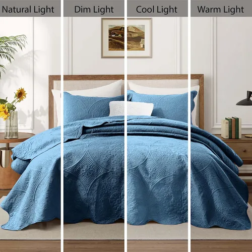 Miniatura 42 de MOONLIGHT20015 Edredón tamaño King (106 x 96 pulgadas) con 2 fundas de almohada (20 x 36 + 2 pulgadas) para todas las estaciones, juego de cama Azul