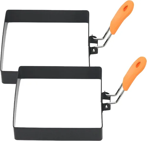Miniatura 6 de 2 anillos de huevo antiadherentes de 4 pulgadas cuadrados para freír huevos con mango de silicona, molde cuadrado de acero inoxidable