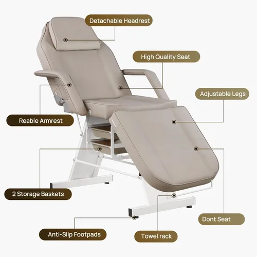 Miniatura 6 de Silla facial de masaje de 73 pulgadas, silla de tatuaje ajustable para artista con taburete, cama facial para spa, belleza, esteticista, gris