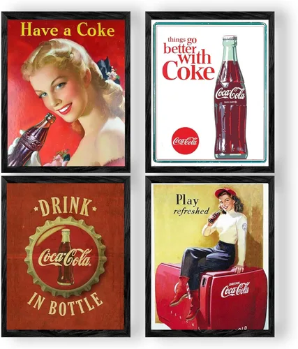 Miniatura 14 de Póster vintage de Coca-Cola para pared (juego de 4) – Letreros de fotos retro con anuncios clásicos de Coca-Cola para cocina, bar, sala