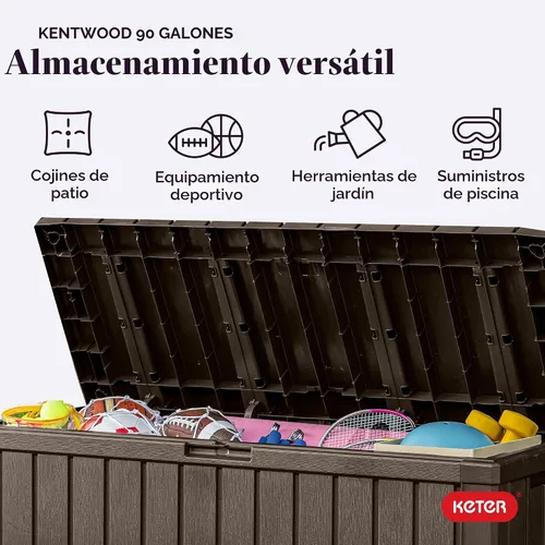 Miniatura 4 de Keter Kentwood - Caja de resina de 92 galones, organización y almacenamiento para muebles de patio, cojines de exterior, almohadas, herramientas