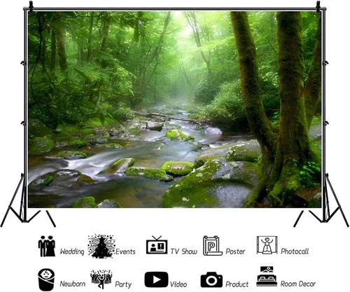 Miniatura 2 de Telón de fondo de fotografía de bosque pacífico de 5 x 3 pies para exteriores, rústico, decoración con temática de viajes, piedras, arroyo, árboles