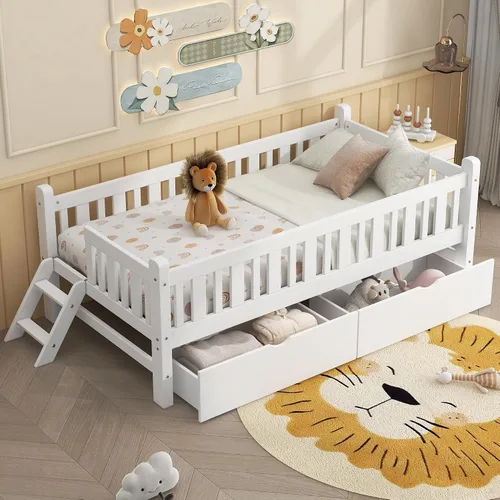 Miniatura 21 de Bellemave Estructura de cama tamaño completo con barandillas de protección y cajones de almacenamiento, camas infantiles de madera estilo Montessori