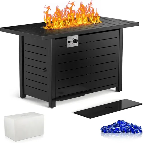 Miniatura 10 de Xbeauty Mesa para fogata de gas propano de 43 pulgadas, mesa rectangular con tapa, cubierta para lluvia, para jardín exterior, patio trasero, terraza