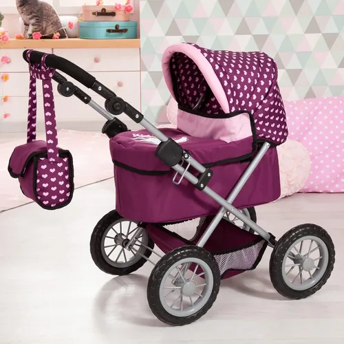 Miniatura 5 de Bayer Cochecito y cochecito de muñeca de moda, color rosa burdeos, muñecas de 18 pulgadas, mango ajustable, juego de simulación con accesorios