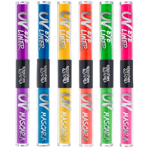 Dúo delineador de ojos y rímel con luz negra UV, paquete variado de 6 colores, 0.2 onzas líquidas, etapa de día o noche, discotecas o maquillaje de