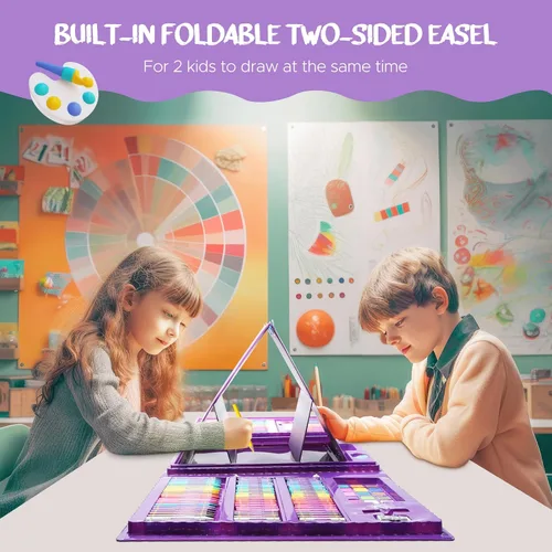 Miniatura 3 de homicozy Suministros de arte para niños de 4 a 12 años, juegos de dibujo de sirenas, estuche de arte, kits para colorear con caballete triple
