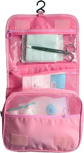 Exquisita bolsa de viaje para suministros de ostomía y colostomía, la mejor opción para personas postoperatorias, con configuración colgante y Rosa