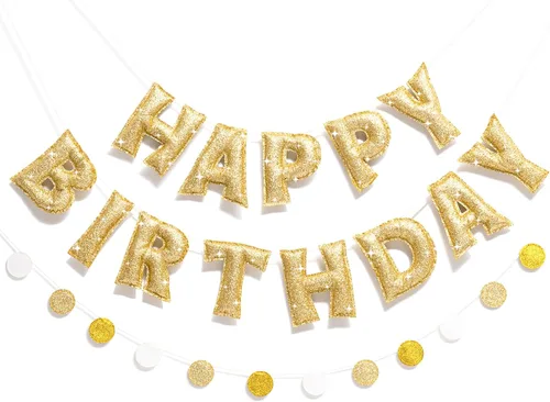 Miniatura 15 de Cartel de feliz cumpleaños pre-encordado – Guirnalda de bola de fieltro, decoraciones de fiesta temática blanca, guirnalda de feliz cumpleaños