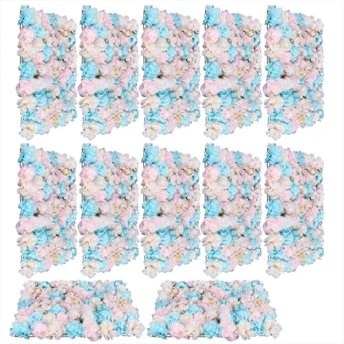 Miniatura 22 de Paneles de pared de flores 3D, 12 paneles de pared de flores artificiales, rosas de seda, fondo de pared de flores sintéticas decorativas