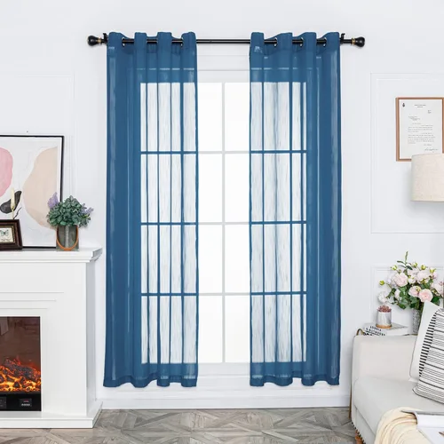 Miniatura 9 de FY FIBER HOUSE - Cortinas transparentes de lino de 84 pulgadas para ventana, 2 paños de gasa transparente con ojales de 52 x 84 pulgadas, azul