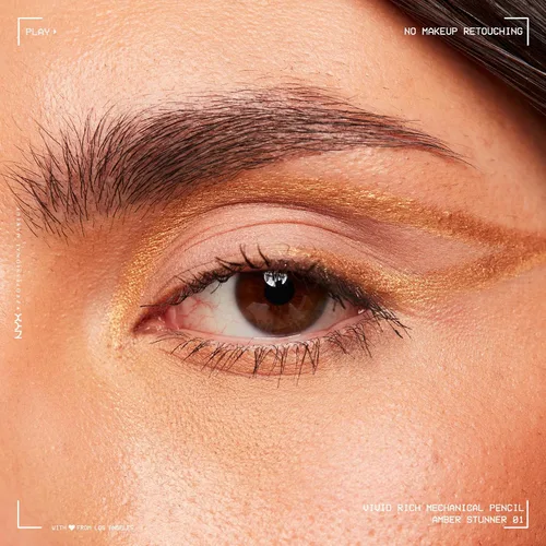 Miniatura 2 de NYX Maquillaje Profesional Lápiz de ojos mecánico, Mecánico rico vívido, Delineador retráctil cremoso - Deslumbrante ámbar, Delineador dorado