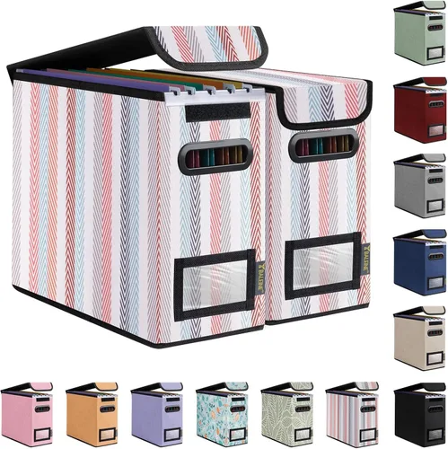 Miniatura 36 de Caja organizadora de archivos Baleine con tapa, organizador de carpetas de archivos plegable con deslizador de plástico, caja de carpetas