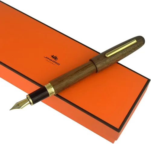 Miniatura 5 de Jinhao Heritage 9056 - Pluma estilográfica vintage de madera de nogal, plumas naturales antiguas, punta fina con convertidor de tinta recargable