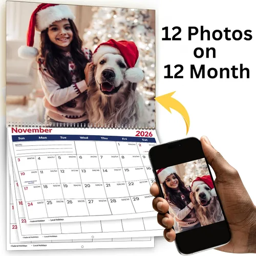 Calendario de pared con fotos personalizadas 2026 para el hogar y la oficina, imprime tus 13 recuerdos y haz tu propio calendario personalizado