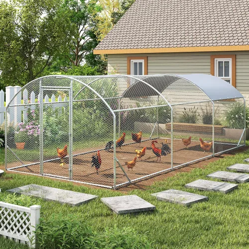 Miniatura 12 de Gallinero de metal grande, corralito con cubierta impermeable, jaula para aves de corral con techo de cúpula para exteriores, patio trasero, granja