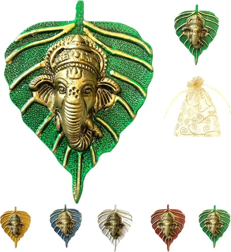 Miniatura 24 de LOVENSPIRE Ganesha de hoja de metal para colgar en la pared, decoración para el hogar, sala de estar, oficina, obra decorativa de arte indio