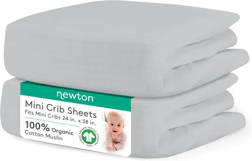 Miniatura 16 de Newton Baby Sábanas bajeras ajustables para mini cuna (paquete de 2) Sábanas de algodón de muselina orgánico, transpirables y suaves, sábanas
