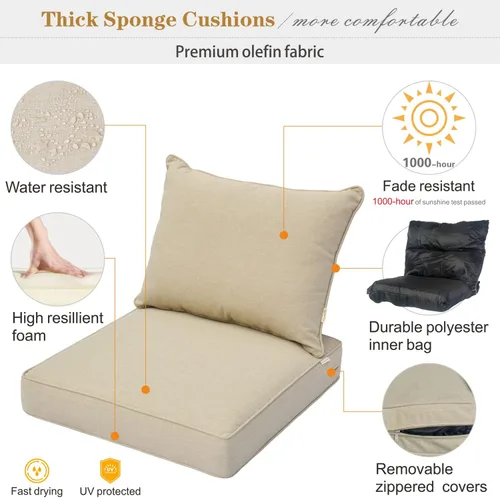 Miniatura 2 de ovios Cojines para muebles de patio al aire libre con funda extraíble, sofá, sofá biplaza, asiento y respaldo, juego de cojines gruesos impermeables