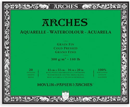 Miniatura 8 de Bloque de papel acuarela Arches, prensado en frío, 8" x 10", 140 libras