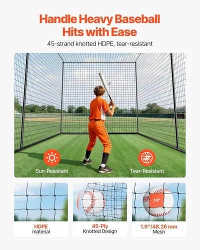 Miniatura 88 de VEVOR Jaula de bateo de béisbol, red profesional de entrenamiento de bateo de béisbol de sóftbol, resistente, resistente, cerrada, de polietileno