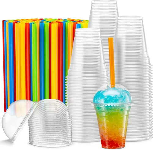 Miniatura 11 de Vasos de PET transparentes con tapas de cúpula y pajitas para café helado, batido, bebidas frías, tazas de granizado, batidos, batidos, helado
