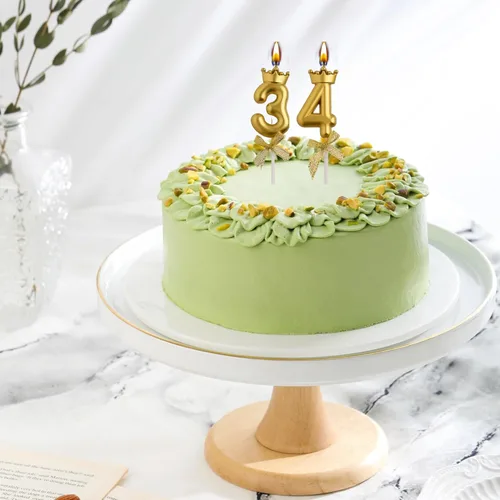 Miniatura 3 de Velas de cumpleaños número 34 y 43, velas doradas para pastel de 43 y 34 años, decoraciones de fiesta de cumpleaños, regalos para mujeres y hombres