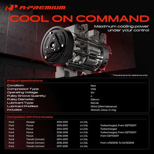 Miniatura 2 de A-Premium Compresor de aire acondicionado con embrague compatible con Ford Escape 2013-2019 2.5L, Focus 2013-2018 2.0L, Focus 2016-2018 2.3L